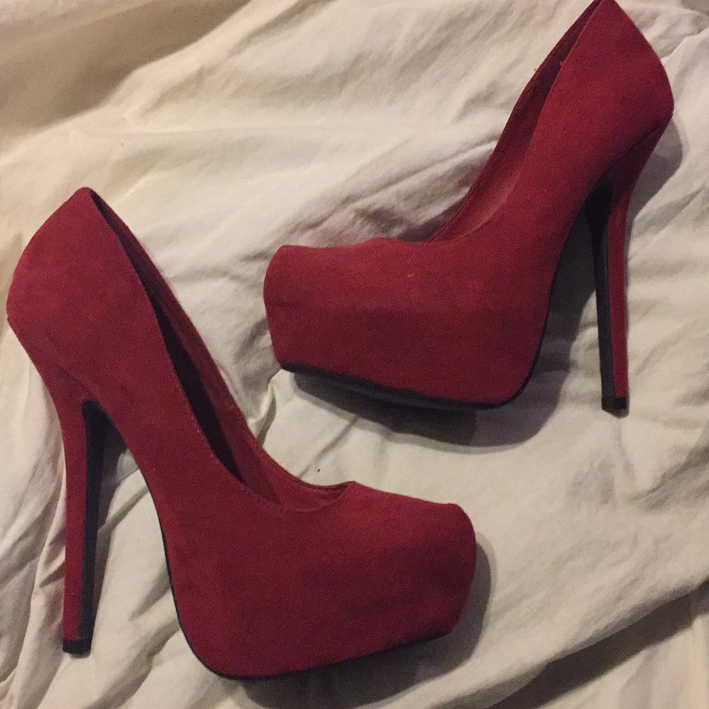 Red Suede Sky High Pumps